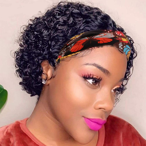 Perruque Courte <span class=keywords><strong>Cheveux</strong></span> Humains Bouclés Afro-Kinky Jerry avec <span class=keywords><strong>Bandeau</strong></span> et Frange pour Femmes Noires – Vente en Gros Usine - Product Image 3