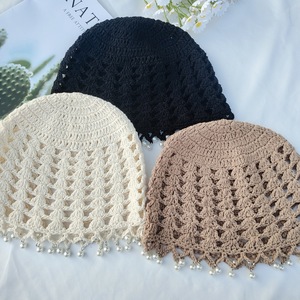 Chapeau Bob Bohème en Crochet Perlé pour <span class=keywords><strong>Femme</strong></span>, en <span class=keywords><strong>Coton</strong></span> Tricoté Creux avec Pompon Perlé, Chapeau de Soleil Fait Main Respirant pour l'<span class=keywords><strong>Été</strong></span> - Product Image 2