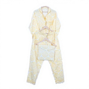 Women's 100%Cotton <b>Pajamas</b> Set Geometric Print Full Sleeve Loose Fit Spring Casual Turn-down Collar Drawstring Pants <b>Suit</b> - Product Image 1