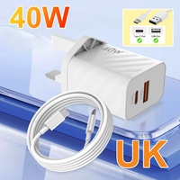 Chargeur mural pour téléphone 40W avec prise britannique, double port, blanc et noir, haute qualité, logo personnalisé, prix de gros, charge rapide