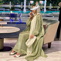 Hafizah 2026 Dubai Set Abaya Muslim 2 Potong Mewah Berhias Mutiara Warna-warni Model Kimono