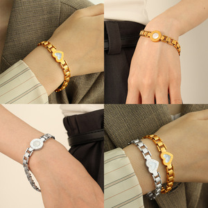 Heart Shape Roman Numeral <b>Bracelet</b> Gold Plated Women's Jewelry Gift Fashion Cuff <b>Bracelets</b> - Product Image 4