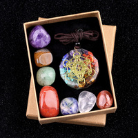 Vente en gros de pendentifs en orgonite 7 chakras, cube de Metatron, coffret cadeau, pierres naturelles polies, coffret de bijoux en cristal de guérison Reiki