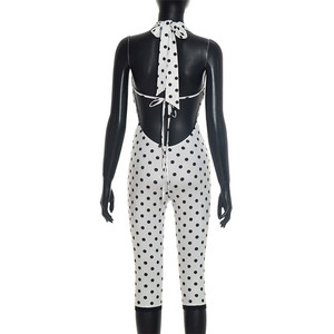 Jumpsuit <span class=keywords><strong>Sexy</strong></span> Jiubaju con Stampa a Pois, Halter, Schiena Scoperta, Dettagli in <span class=keywords><strong>Pizzo</strong></span>, Vestibilità Aderente, Effetto Push-Up sui Glutei - Product Image 6