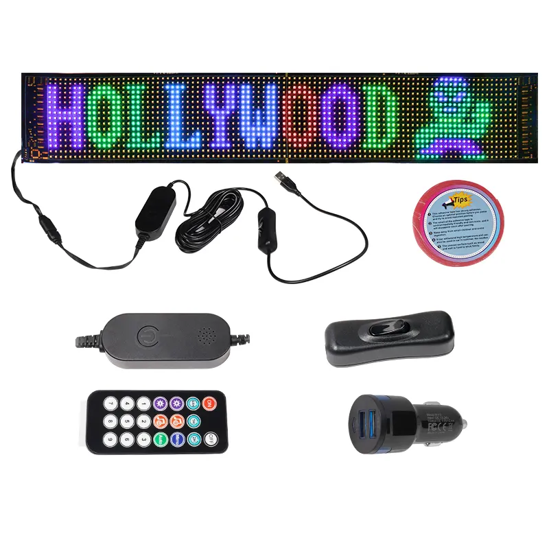 12*59cm Programmable DIY Scrolling Text Animation Graffiti 5V USB Wireless Control RGB Flexible LED Car Sign for Advertising