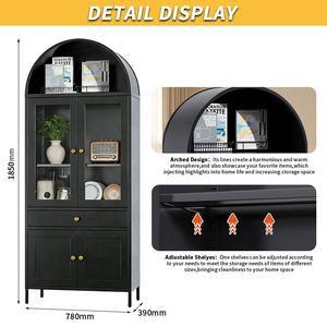 Mobiletto Espositivo Curvo in Metallo Nero, Libreria Alta Curva in Acciaio con Ante in Vetro per Soggiorno - Product Image 5