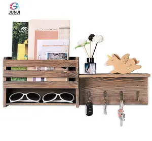 JUNJI Wood Key Rack und Mail Holder Key Home Decor Haken für die Wand mit 4 Haken und zwei Aktivität brettern Rustikale Holz schlüssel regale