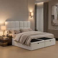 Lit rembourré double avec cadre en bois, rangement hydraulique, capitonnage carré en tissu bouclé, OEM ODM, vente en gros