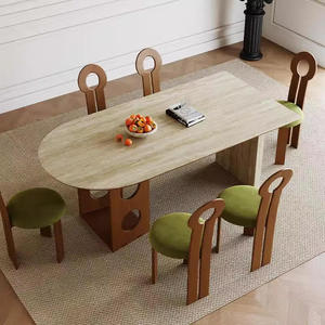 <span class=keywords><strong>Table</strong></span> à manger rectangulaire en pierre de travertin de style rétro français, <span class=keywords><strong>table</strong></span> à manger pour petit espace, <span class=keywords><strong>table</strong></span> en bois massif - Product Image 3
