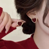 Boucles d'oreilles clous cœur grande taille rouge tendance pour femme et fille, style coréen, esthétique émaillée, pour la vie quotidienne, bijoux minimalistes, cadeaux