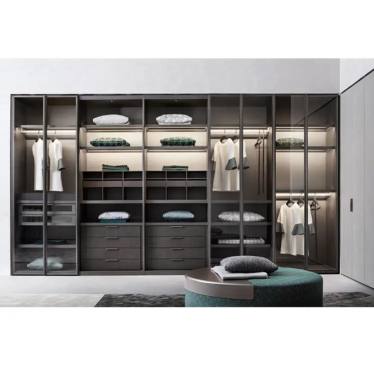 Large Storage Wardrobe Design Bedroom Wall Mounted Aluminum Solid Wooden Clothes Walkin Closet For Sale