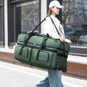 Unisex Polyester large capacity folding travel <b>wheel</b> bag <b>backpack</b> unisex cross body shoulder multi functional luggage bag - Product Image 4