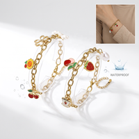 Yiwu Aceon RVS Ovale Schakelketting DIY Hangende Bedel Kleurrijk Emaille Fruit Bes Zonnebloem Parel Kwast Bedel Armband