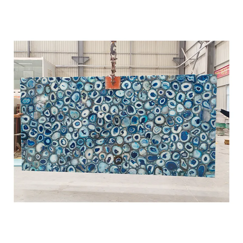 Polished Large Size 20mm Solid Blue Agate Stone Slab For Kitchen/Island Countertop