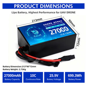 بطارية طائرة بدون طيار FPV بسعة 27000 مللي أمبير في الساعة، 25.9 فولت، 10C، 7S، سعة عالية، -20 درجة مئوية إلى 55 درجة مئوية، 800 دورة للطائرات بدون طيار/مركبات سباق FPV - Product Image 2