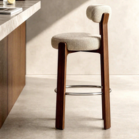 Tabouret de bar moderne minimaliste en bois massif avec dossier, style nordique de luxe léger, chaise de pub