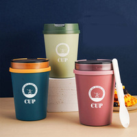 Tasse à porridge isotherme 9,5*14*CM 500ML avec couvercle et cuillère, anti-fuite, portable, mug thermique pour soupe, idéal pour le bureau et l'école