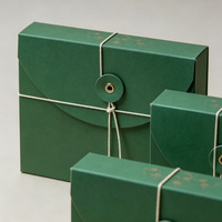 Boîte cadeau rigide vert foncé personnalisée pour bijoux, emballage en carton mat avec logo et fermeture à cordon en coton