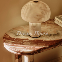 Table console ovale en marbre veiné naturel Dream Home avec plateau incrusté de sphères de pierre et pieds sculpturaux – Meuble d'appoint pour entrée