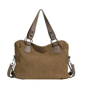 Simple <b>Canvas</b> Multiple Pockets Vintage Minimalist <b>Large</b> Capacity Fashionable Tote <b>Bag</b> for Students and Office Workers Commuting - Product Image 2