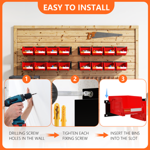 LEADLOONG Pièce de garage en plastique métal rouge Pièces organisées <span class=keywords><strong>Bin</strong></span> <span class=keywords><strong>Rack</strong></span> 49.7*11.4 CM/19.6*4.5 INCH Montage mural Organisation Durable - Product Image 5