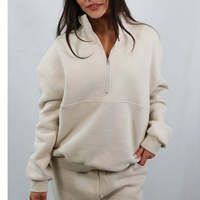 Ensemble de sweats à capuche amples pour femmes, col montant, fermeture éclair quart, style décontracté, haute qualité, vente en gros
