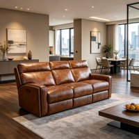 Modernes Antik-Wohnzimmer-Set Möbel Elektrischer Relaxsessel Echtleder-Relaxsofa mit herunterklappbarem Tisch