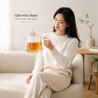 Théière en verre 1200 ml transparente avec poignée et couvercle, compatible avec les plaques chauffantes électriques, idéale pour le thé en vrac et les infusions de nid d'oiseau