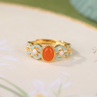 Cincin Enamel Mutiara Berlapis Emas Perak Murni S925 Batu Akik Alami