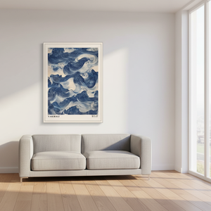 Affiche abstraite minimaliste sur toile, motif <span class=keywords><strong>vague</strong></span> bleue japonaise, style Wabi Sabi rétro oriental, pour décoration murale de salon, cadeau - Product Image 2