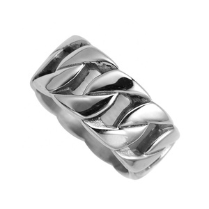 Wholesale Retro Biker Jewelry Stainless Steel <strong>Thick</strong> Cuban Chain Link Finger <strong>Rings</strong> for Men - Product Image 4
