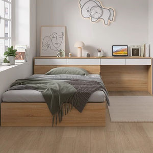 High Quality Studio Apartment Bedroom Furniture Low Cost Wooden Tatami <b>Bed</b> <b>with</b> Built-in Desk & <b>Storage</b> - Product Image 1