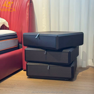 <strong>Antique</strong> Rotating Black Solid Wood Nightstand Unique Design Three Drawer Box Stacked <strong>Bedside</strong> <strong>Tables</strong> - Product Image 2
