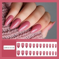Qianya Press-on Nagels Effen Kleur 24 stuks ABS Kunstnagels Wijnrood Ovaal Vierkant Vorm Herfst Winter Groothandel