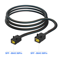 Câble SFF-8643 Mini-SAS HD 4i 12 Gbit/s en cuivre pur avec contacts plaqués or et gaine tressée pour serveur informatique, RAID, HBA, NAS