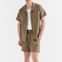 Camisa con botones relajados para hombre, ropa de lino y algodón, ropa de playa de dos piezas para hombre, traje para caminar de 2 piezas de verano de fibra flexible 100% blanco para hombre
