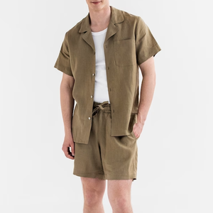 Relaxed Button Shirt Mens Cotton Linen Wear <strong>Top</strong> Man Two Piece Beachwear Sets White Mens 100% Flex Fiber Summer 2-pc <strong>Walking</strong> Suit - Product Image 5