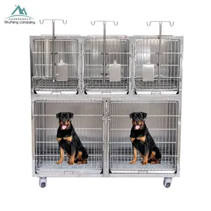 Équipement vétérinaire Cages pour chiens en acier inoxydable Cages pour animaux de compagnie avec roues pour chien chat clinique et hôpital