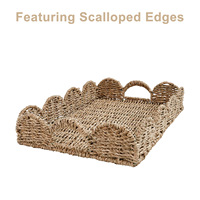 Panier de rangement en jonc de mer tressé à bords ondulés, style minimaliste, avec double poignée, en paille, décoration douce pour la maison, pour fruits et articles divers