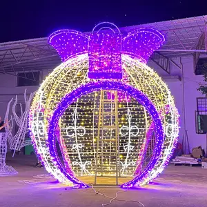 Lampu lanskap bentuk bola dekorasi jalan luar ruangan/grosir lampu Motif bola Natal multiwarna raksasa LED 3D