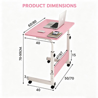Table d'étude mobile réglable en hauteur pour dortoir, support pour ordinateur portable avec roulettes et surface en panneau de bois, idéale pour la vente en gros