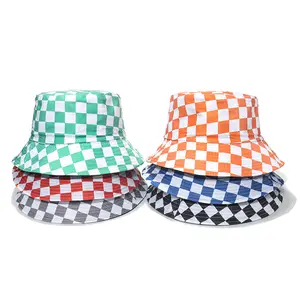 Popular Men Women Multi Color Polyester Checkerboard Printed Bucket Hat Checked Wholesale Bucket Hats