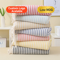 European American Modern 100*180 Summer Style Beach Towel Thin Stripes Turkish Seaside Play Wrap with Tassel Cross-Border