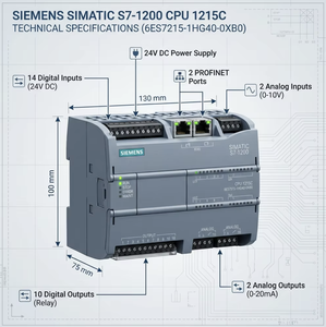 ซีเมนส์ 6ES7215-1HG40-0XB0 ซีพียู 1215C S7-1200 โมดูล PLC ขนาดกะทัดรัด |   มีสินค้าในสต็อก, ติดตั้งบนราง DIN, ผลิตในเยอรมนี, ได้รับมาตรฐาน RoHS และ WEEE - Product Image 2
