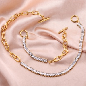 New Fashionable Jewelry Set High-quality Zircon Gold Plated <b>Titanium</b> Steel <b>Chain</b> Women's Necklace - Product Image 2
