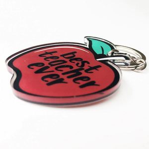 Hot Selling Acrylic Keychain Lovely Sweet Teacher's Day Gift with Doll Animal Cat Pattern Special Apple Keyring for Teachers - Product Image 4