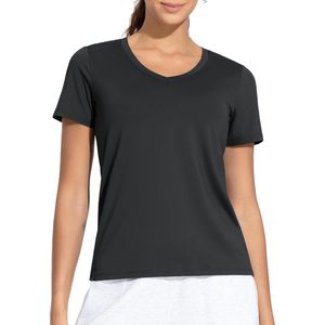 FOXA T-shirt de sport pour femme à col en V, manches courtes, ajusté, séchage rapide, pour yoga, couleur unie - Product Image 1