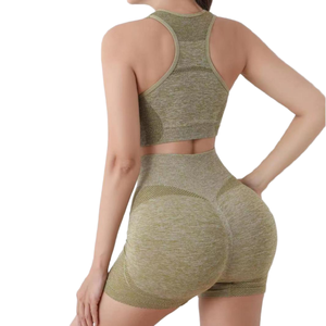 Conjunto de Yoga de 2 piezas para mujer, diseño personalizado, camiseta de gimnasio sin costuras y pantalones cortos de fitness con ropa deportiva estampada, ropa deportiva de entrenamiento - Product Image 1