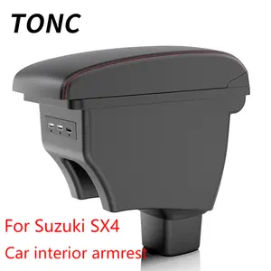 TONC For Suzuki SX4 interior seat armrest 3USB black center console storage box car center armrest elbow rest car interior parts