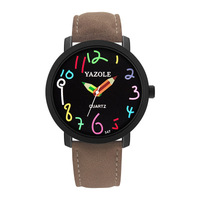 Jam Tangan HD300  Kasual Murah untuk Pelajar Baru, Tali Kulit Coklat Analog Quartz, Jam Tangan Anak Warna-warni